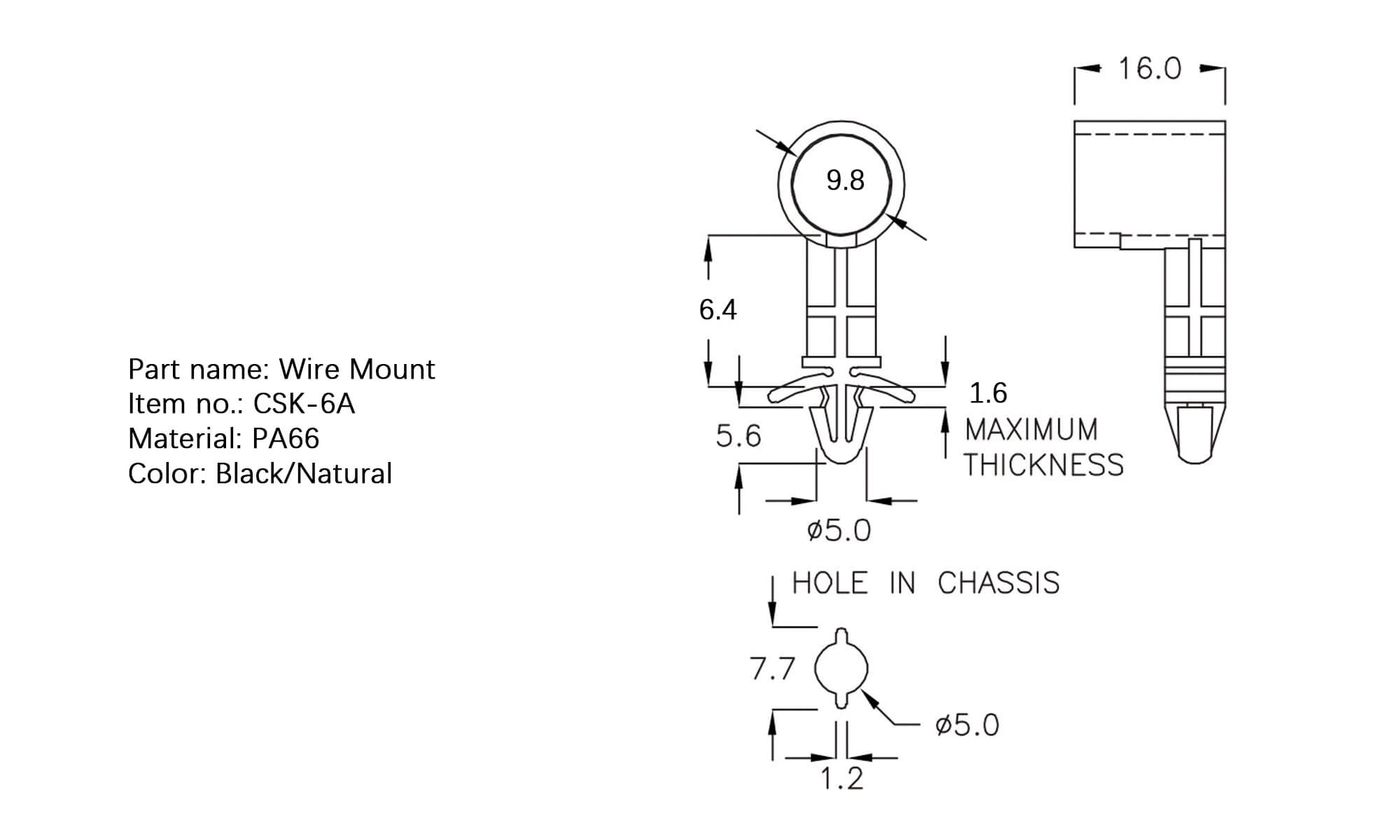 Plastic Wire Mount CSK-6A